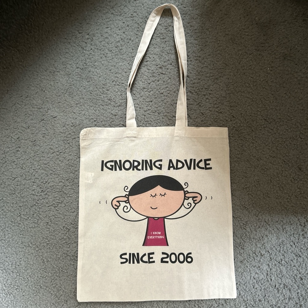 Beige Tote Bag with Cartoon Print
